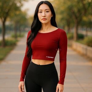 Squatwolf Crop Top Long Sleeve Burgundy Small Activewear